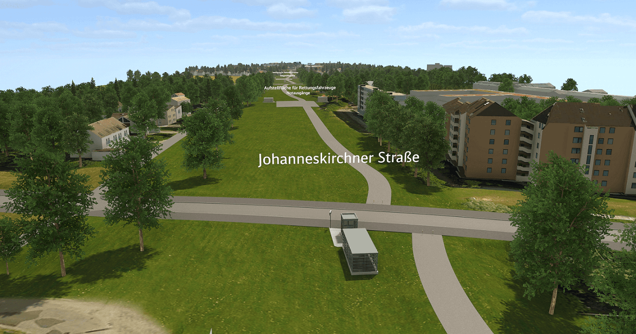 Visualisierung Johanneskirchner Straße mit Wiese und Wohnhäusern